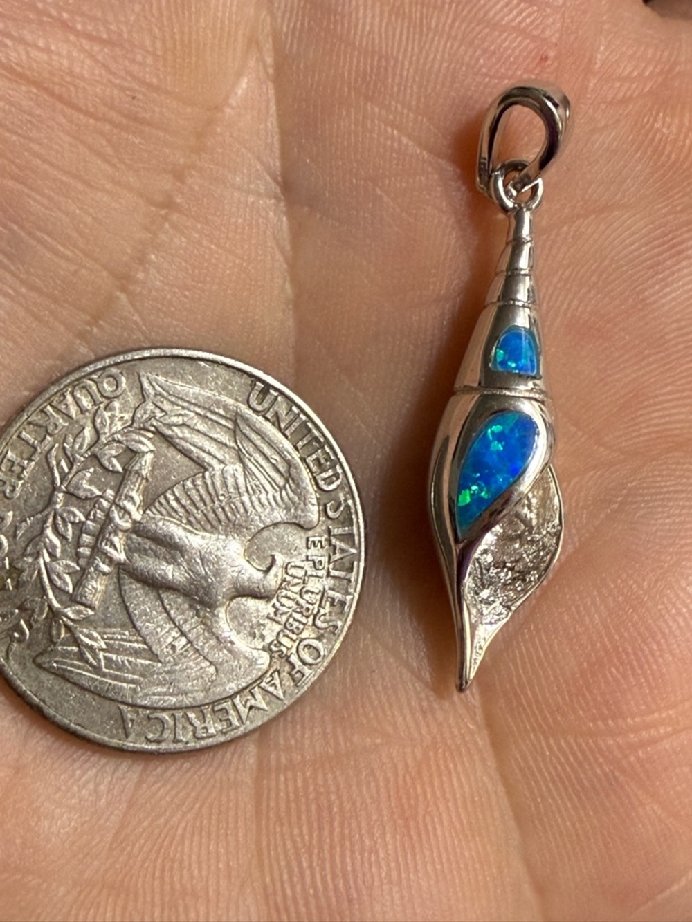 Sterling Silver Blue Opal Shell Pendant - Unbranded